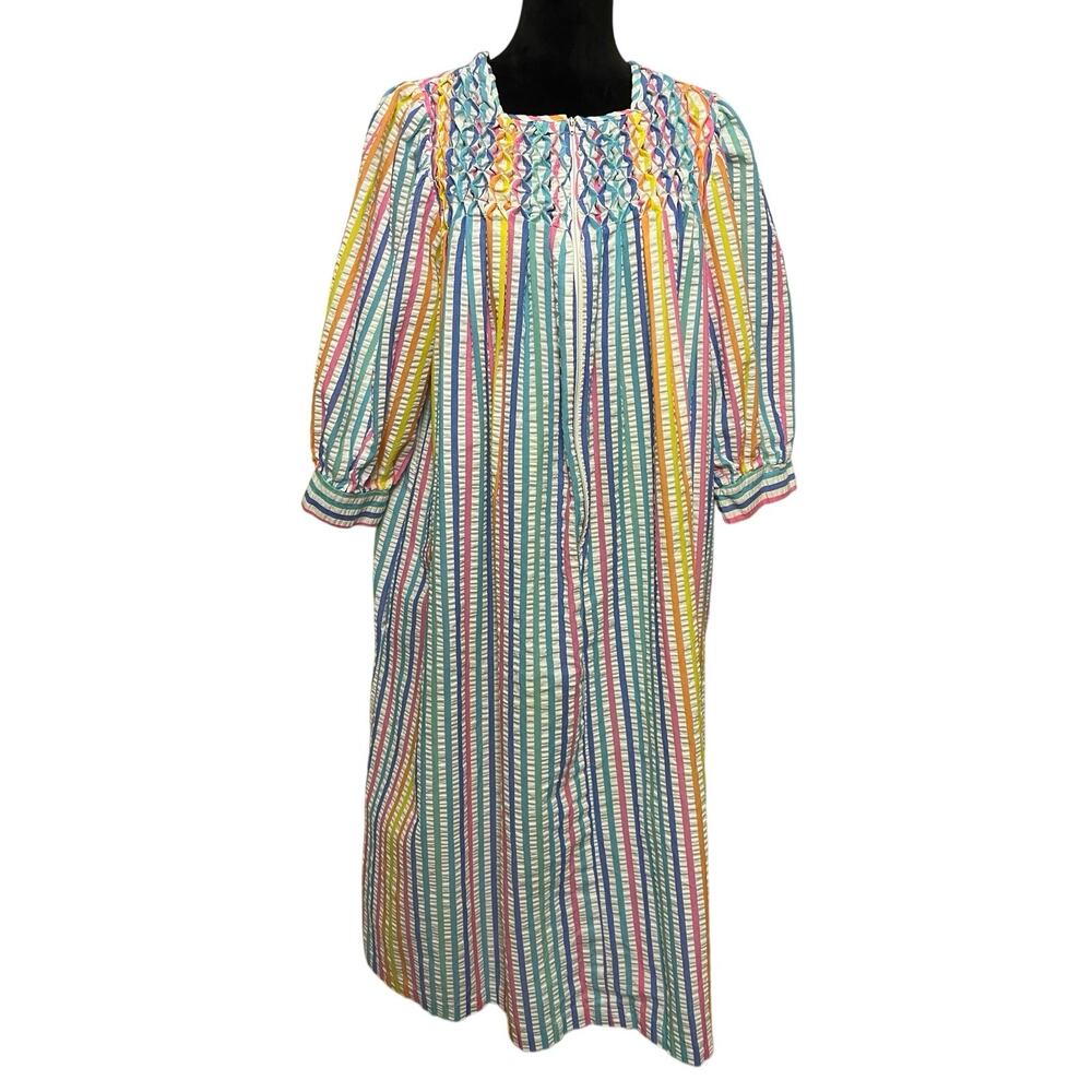 EUC - Vintage Saybury Rainbow Striped Cotton Blend House Dress